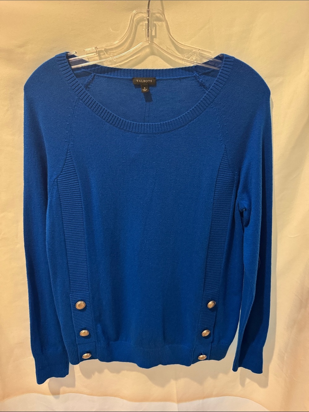 Talbots cobalt blue crewneck sweater with gold-tone buttons Size S